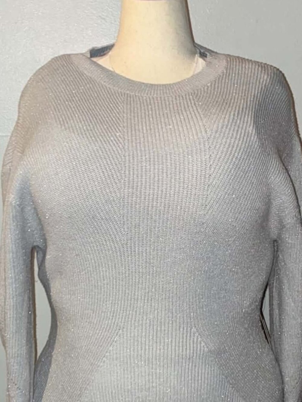 EXPRESS | Silver Rib‑Knit Midi Dress | Size XL | NWT